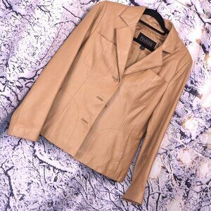 CAMEL LEATHER JACKET M Wilsons Leather Pelle Brown Tan Tailored Fall Spring